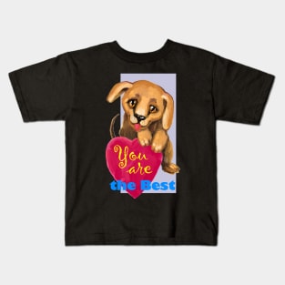 Cute dog. Baby pets. Puppy friendship love. Kids T-Shirt